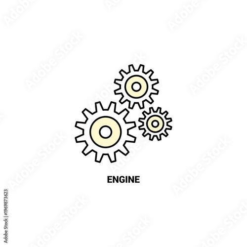 Minimalist vector illustration of three light yellow interlocking gears for mechanical engine process settings and industrial automation technology design
