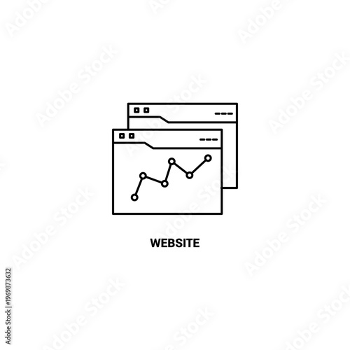Minimalist line vector icon of browser windows with data analytics chart for website performance monitoring and digital business analysis
