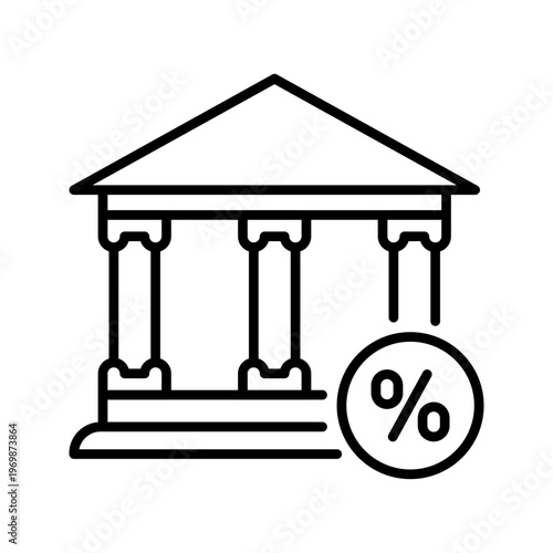 Bank devaluation icon. Business and banking line symbol. Black and white.