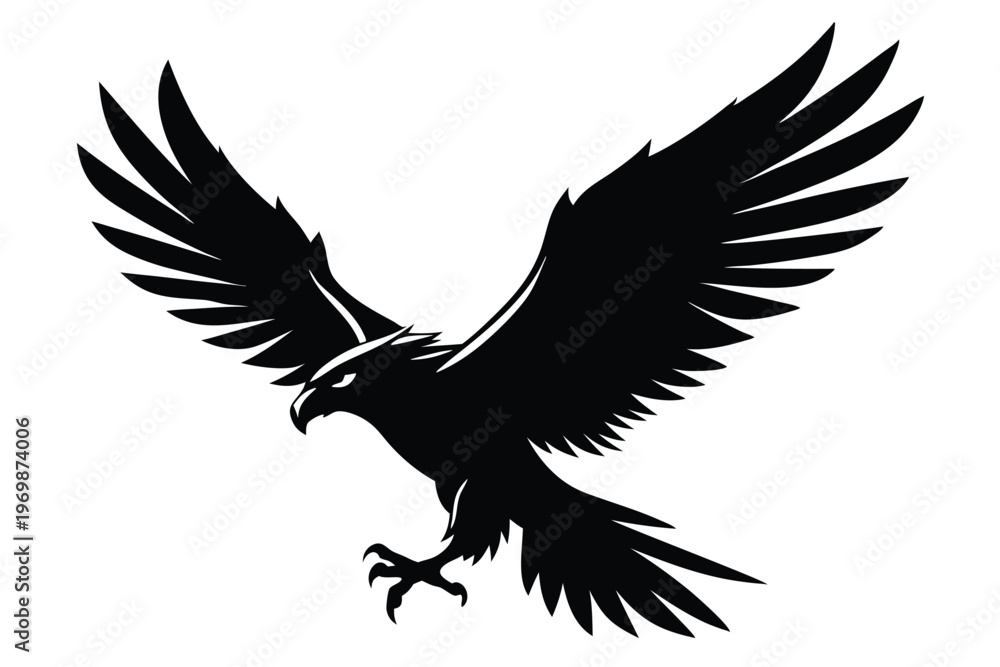 Fototapeta premium flying eagle silhouette line art vector illustration with a white background
