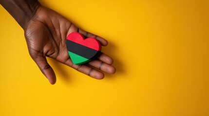 African American hand holding Pan African flag heart for Juneteenth celebration