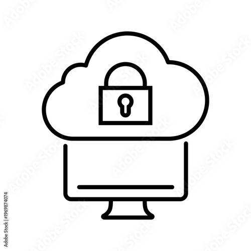 Cloud password icon. Technology and cybersecurity line symbol. Black and white.