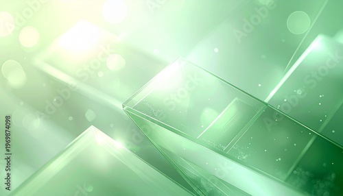 Abstract 3D green glass panels background with bright light and eco technology concept