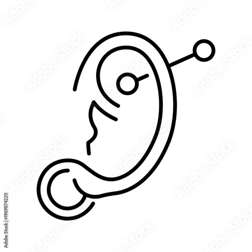 Ear piercing icon. Fashion and body piercing line symbol. Black and white.