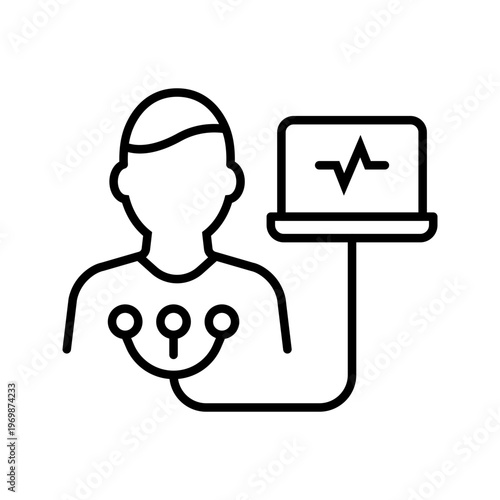 Ecg monitor icon. Healthcare and cardiology line symbol. Black and white.