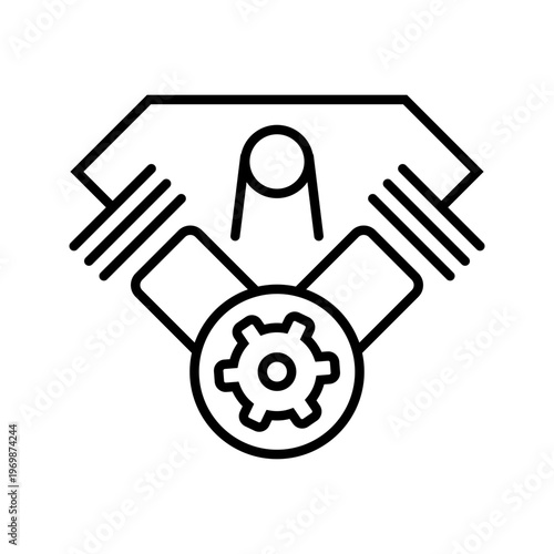 Engine repair icon. Industry and engine repair line symbol. Black and white.
