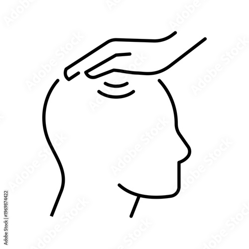 Head massage icon. Healthcare and massage therapy line symbol. Black and white.