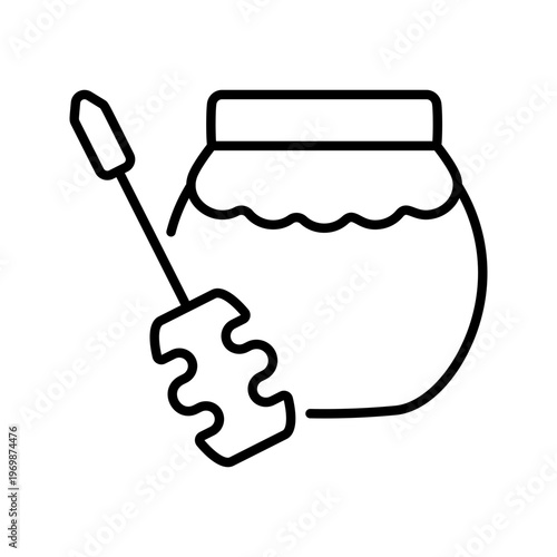 Honey jar icon. Food and sweetener line symbol. Black and white.