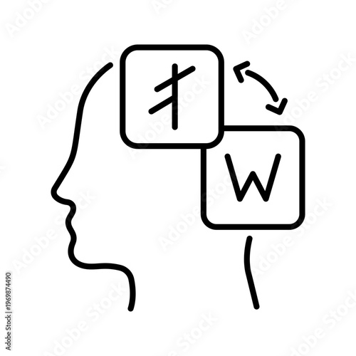 Language translation icon. Communication and translation line symbol. Black and white.