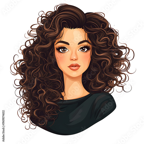 Curly Haired Woman Cartoon Vector Illustration