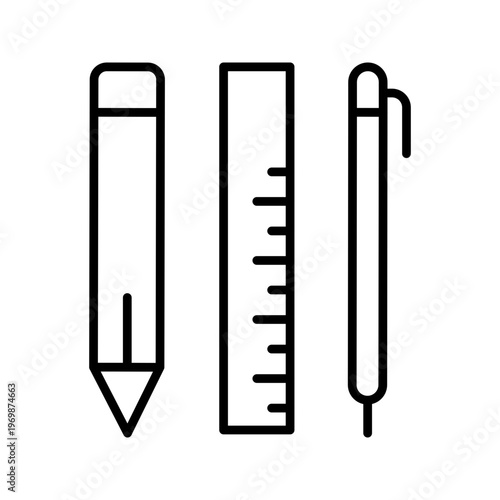 Pencil pen icon. Business and writing tools line symbol. Black and white.
