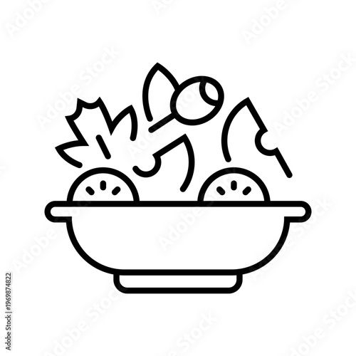 Salad bowl icon. Food and salad line symbol. Black and white.