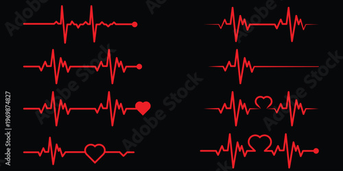 Medical Cardiology Pulse and Heartbeat Icons