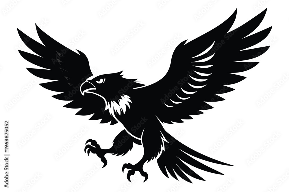 Fototapeta premium flying eagle silhouette line art vector illustration with a white background