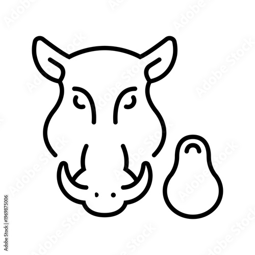 Wild boar icon. Food and meat line symbol. Black and white.