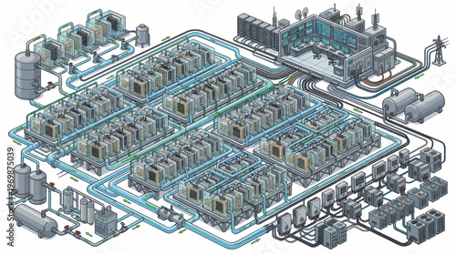 Industrial facility with complex piping system.