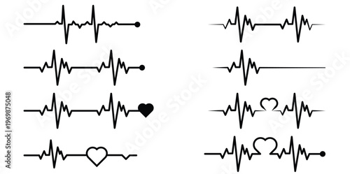 ECG Heartbeat Monitor Waveform Line Icon Collection