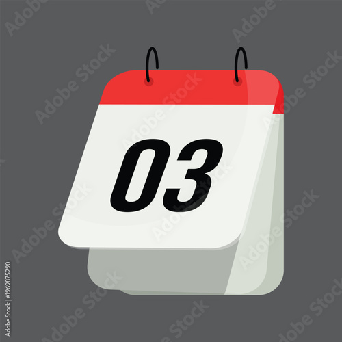 Three dimensional layer calendar icon showing day three with flipping page for daily event schedule