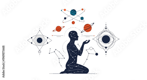 Cosmic Being Meditating with Planets and Constellations
