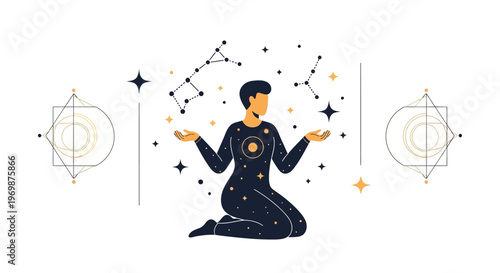 Person with Constellations and Stars, Cosmic, Astrology