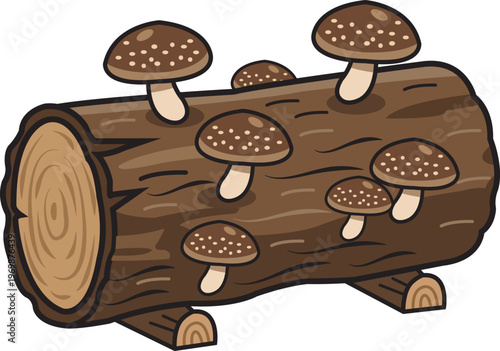 Shiitake Mushroom Log Illustration for Cultivation, Gardening and Culinary Use
