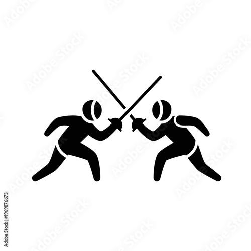 Fencing Duel Silhouette Icon: Two Athletes Battling with Swords