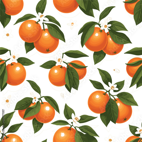 Hand-Drawn Orange Fruits with Blossom and Green Leaves Vector Set for Fresh, Juicy, and Vitamin C Designs