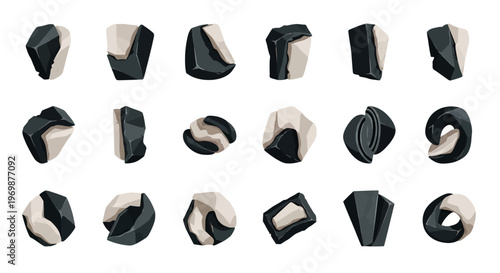 Abstract geometric shapes, black and white stones