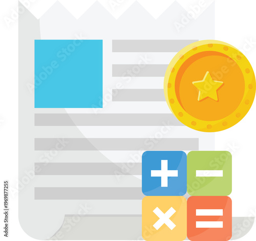 An image featuring a newspaper, a coin, and a calculator icon, representing financial news and calculations.
