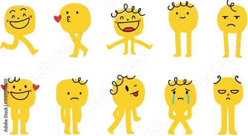 A colorful illustration of various cartoon characters expressing different emotions