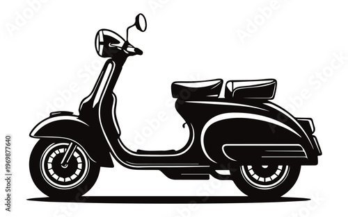 Classic Black Retro Scooter Illustration – Vintage Vespa Style Motorbike Silhouette