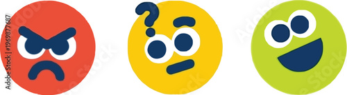 A colorful set of emoticon faces expressing different emotions on a white background