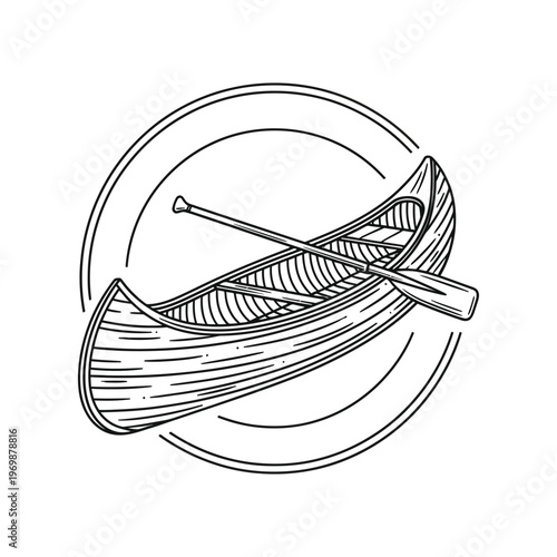 A canoe with a paddle resting on it isolated on white background, Vector, illustration