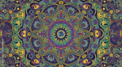 Vibrant colorful mandala design pattern.
