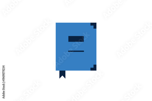 Clean flat icon of a textbook cover with a bookmark and title placeholder.