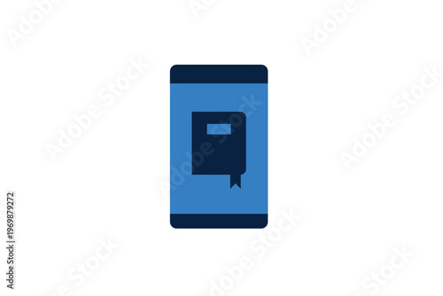 Modern digital library icon showing a book symbol on a smartphone screen for e-learning.