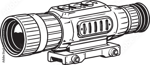 Thermal Scope Vector Line Art Side View Military Optics Device Illustration