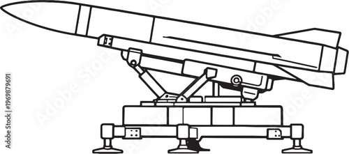 Tactical Missile Platform Vector Line Art Military Rocket Launcher Base Side View