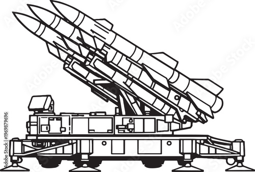 Surface to Air Missile Launcher Vector Line Art Military Air Defense System Side View
