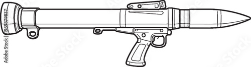 Portable Missile Unit Vector Line Art Handheld Rocket Launcher System Side View