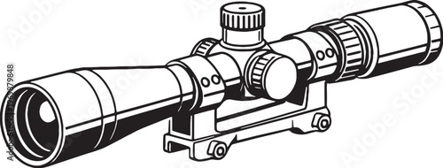 Rifle Scope Vector Line Art Side View Optical Sight Equipment Illustration