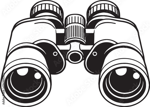 Military Binocular Vector Line Art Front View Optical Equipment Illustration