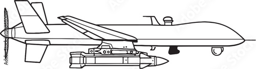 Drone Missile Launcher Vector Line Art UAV Mounted Military Weapon System Side View