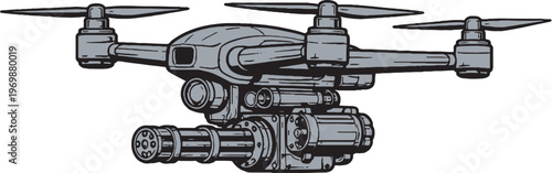 Drone Weapon System Vector Line Art Side View Military UAV Armed Drone Illustration