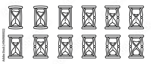Hourglass icons pattern showing various stages of sand flowing through the glass, representing the passage of time.