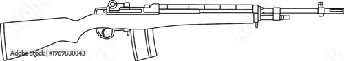 Classic Battle Rifle Black and White Line Art Vector Traditional Military Firearm Illustration