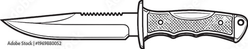 Combat Knife Black and White Vector Line Art Illustration Tactical Military Fixed Blade