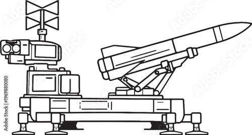 Guided Missile System Vector Line Art Precision Military Launcher Platform Side View