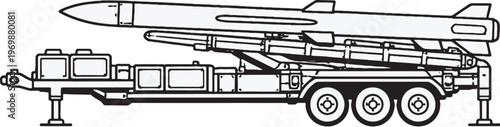 Cruise Missile Launcher Vector Line Art Long Range Military Rocket System Side View