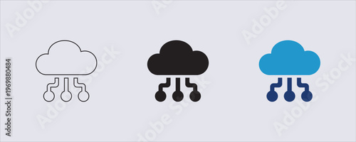 A cloud computing icon, representing network data distribution, data transfer, or cloud storage. used in user interfaces for web and mobile apps related to technology services. 